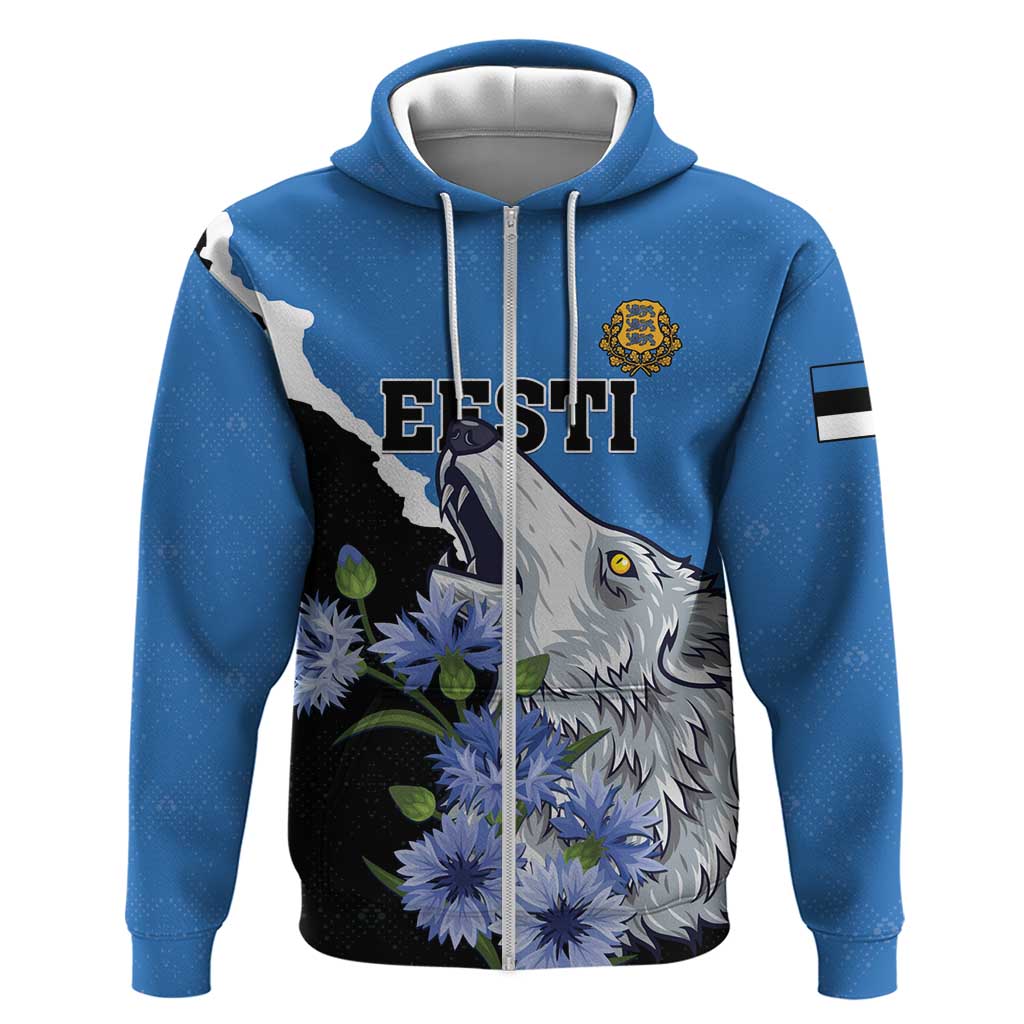 Personalised Estonia Hoodie Grey Wolf Cyanus Flowers LT01