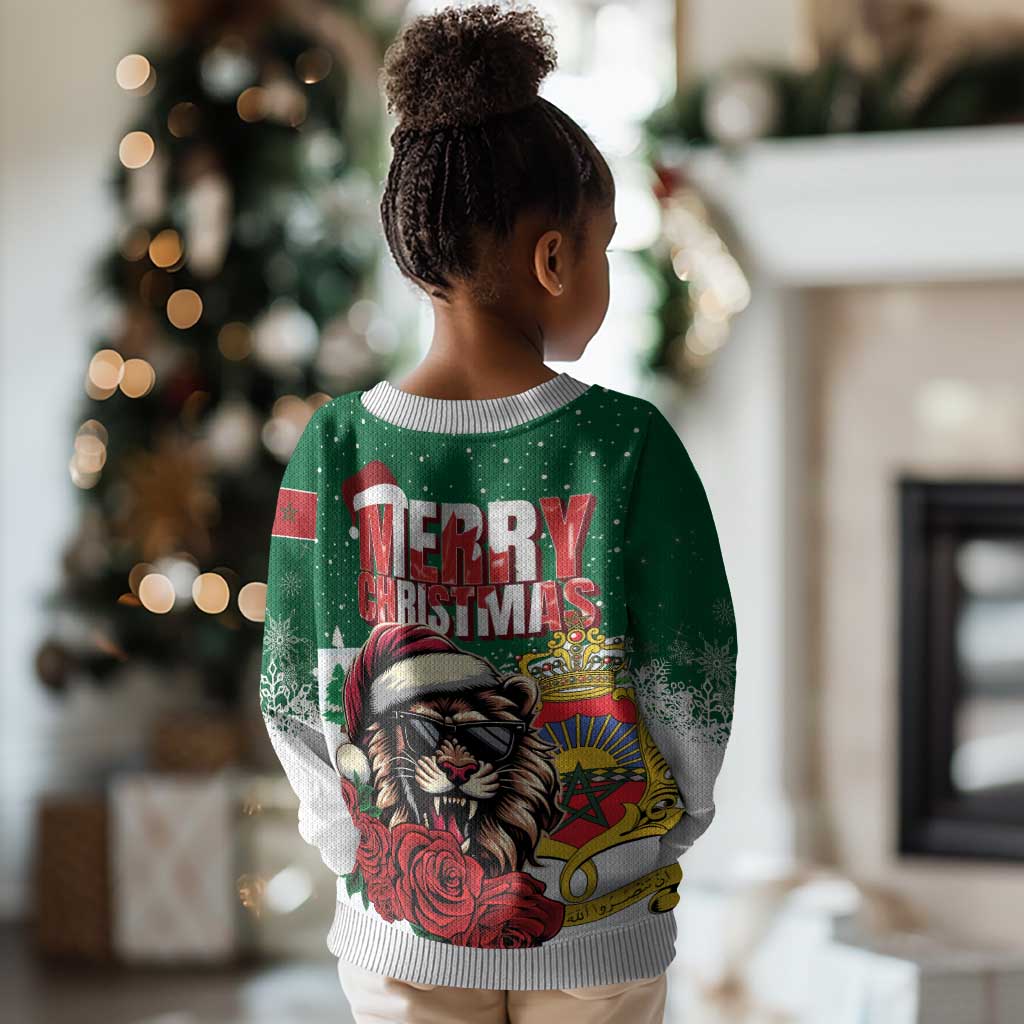 Morocco Christmas Kid Ugly Christmas Sweater Santa Lion With Rose Xmas Vibe LT01