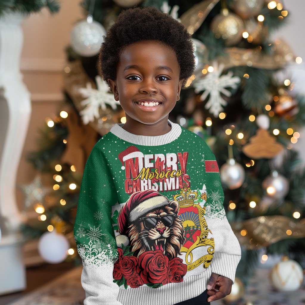 Morocco Christmas Kid Ugly Christmas Sweater Santa Lion With Rose Xmas Vibe LT01