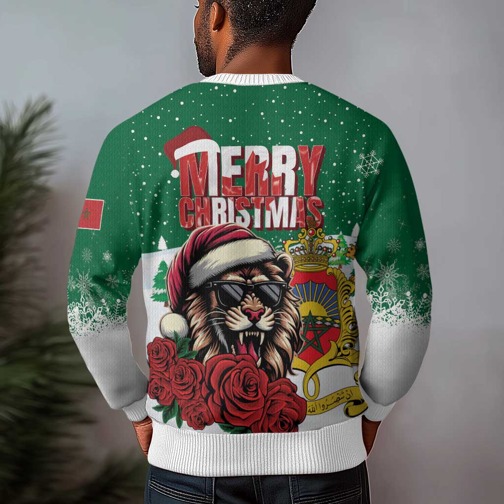 Morocco Christmas Ugly Christmas Sweater Santa Lion With Rose Xmas Vibe LT01