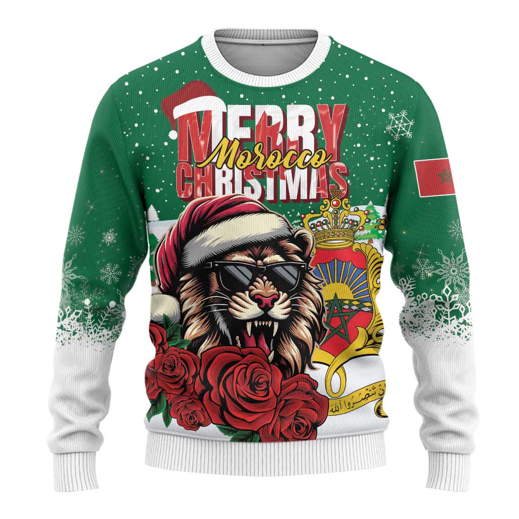 Morocco Christmas Ugly Christmas Sweater Santa Lion With Rose Xmas Vibe LT01