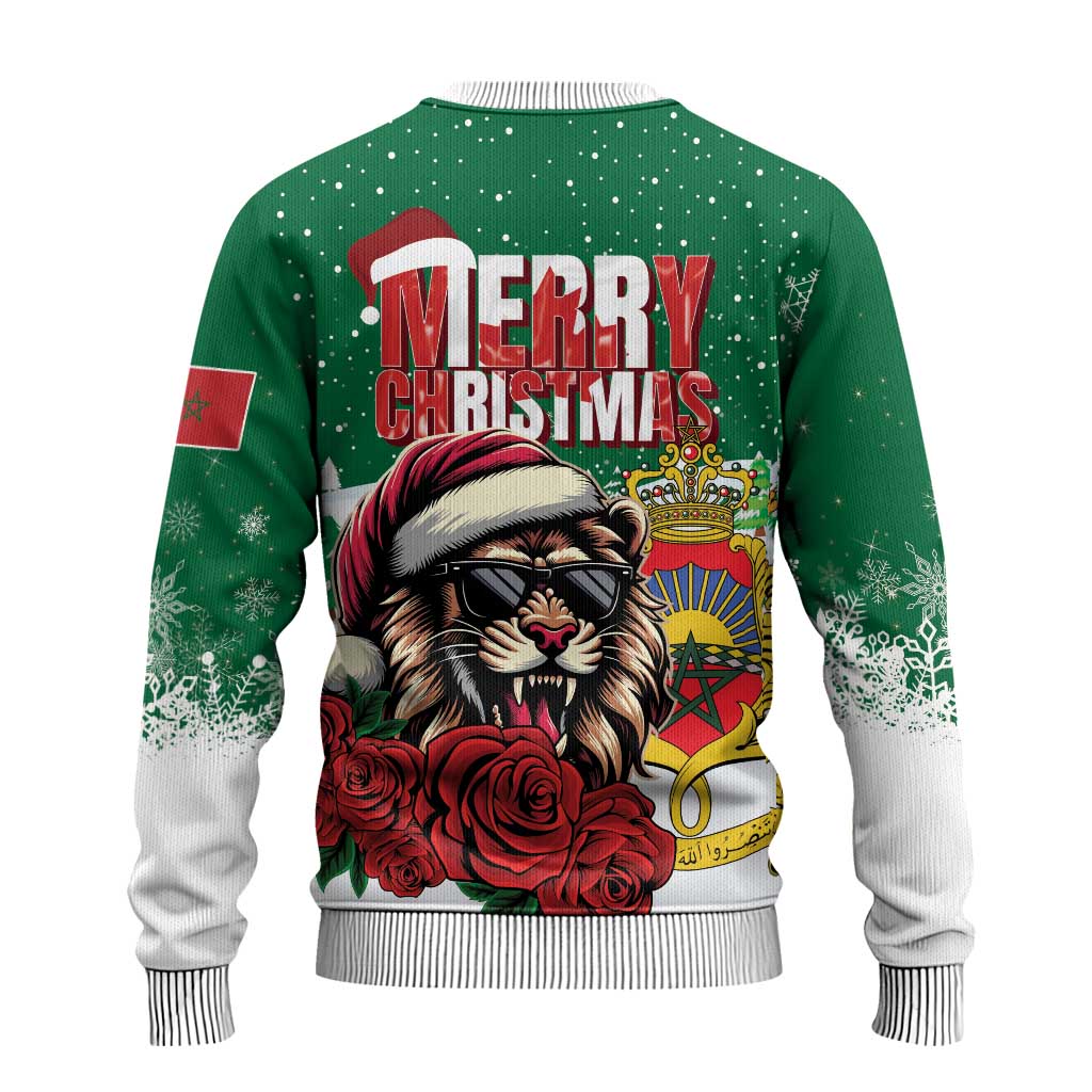 Morocco Christmas Ugly Christmas Sweater Santa Lion With Rose Xmas Vibe LT01