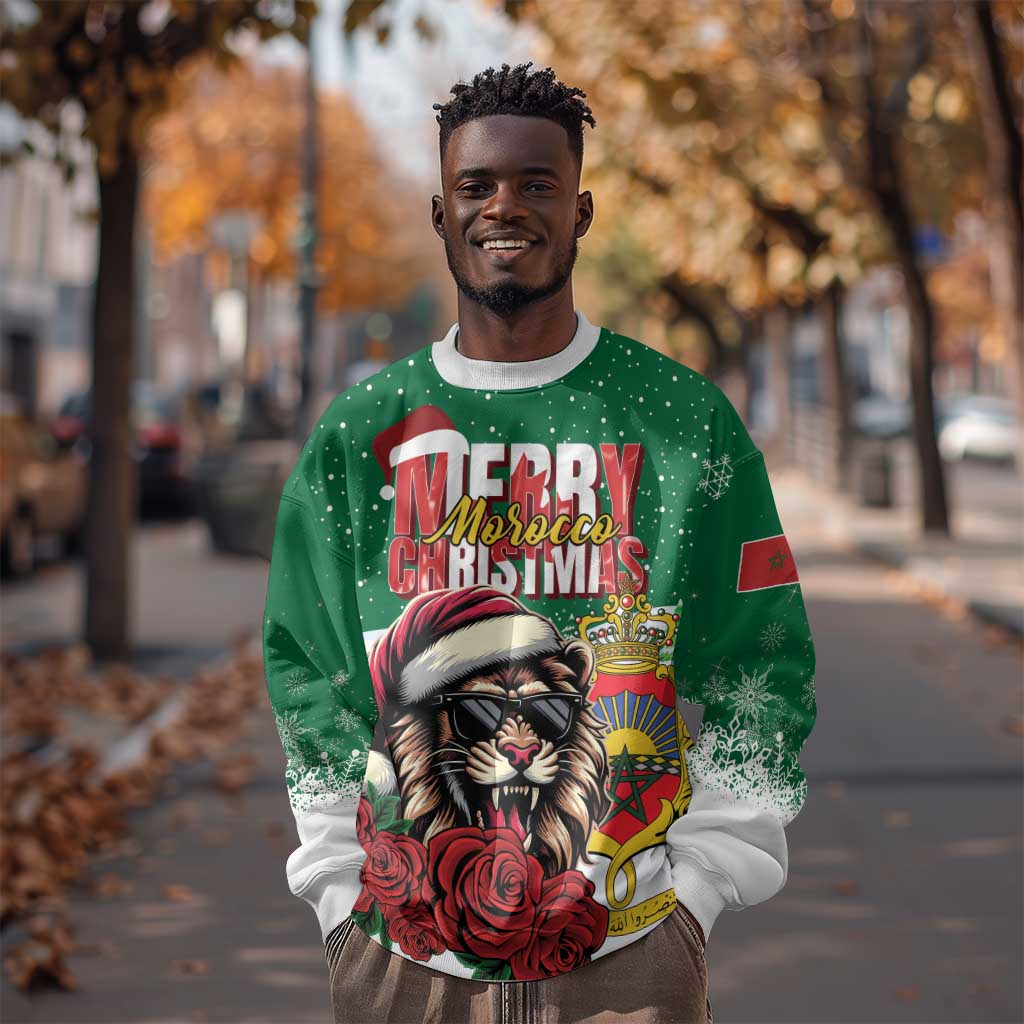 Morocco Christmas Sweatshirt Santa Lion With Rose Xmas Vibe LT01