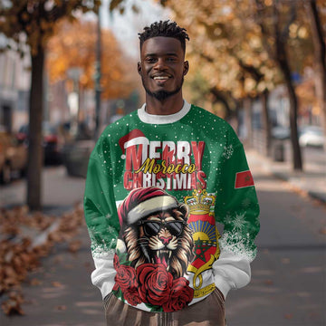 Morocco Christmas Sweatshirt Santa Lion With Rose Xmas Vibe LT01