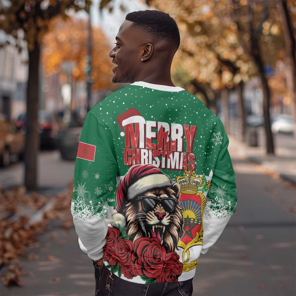 Morocco Christmas Sweatshirt Santa Lion With Rose Xmas Vibe LT01