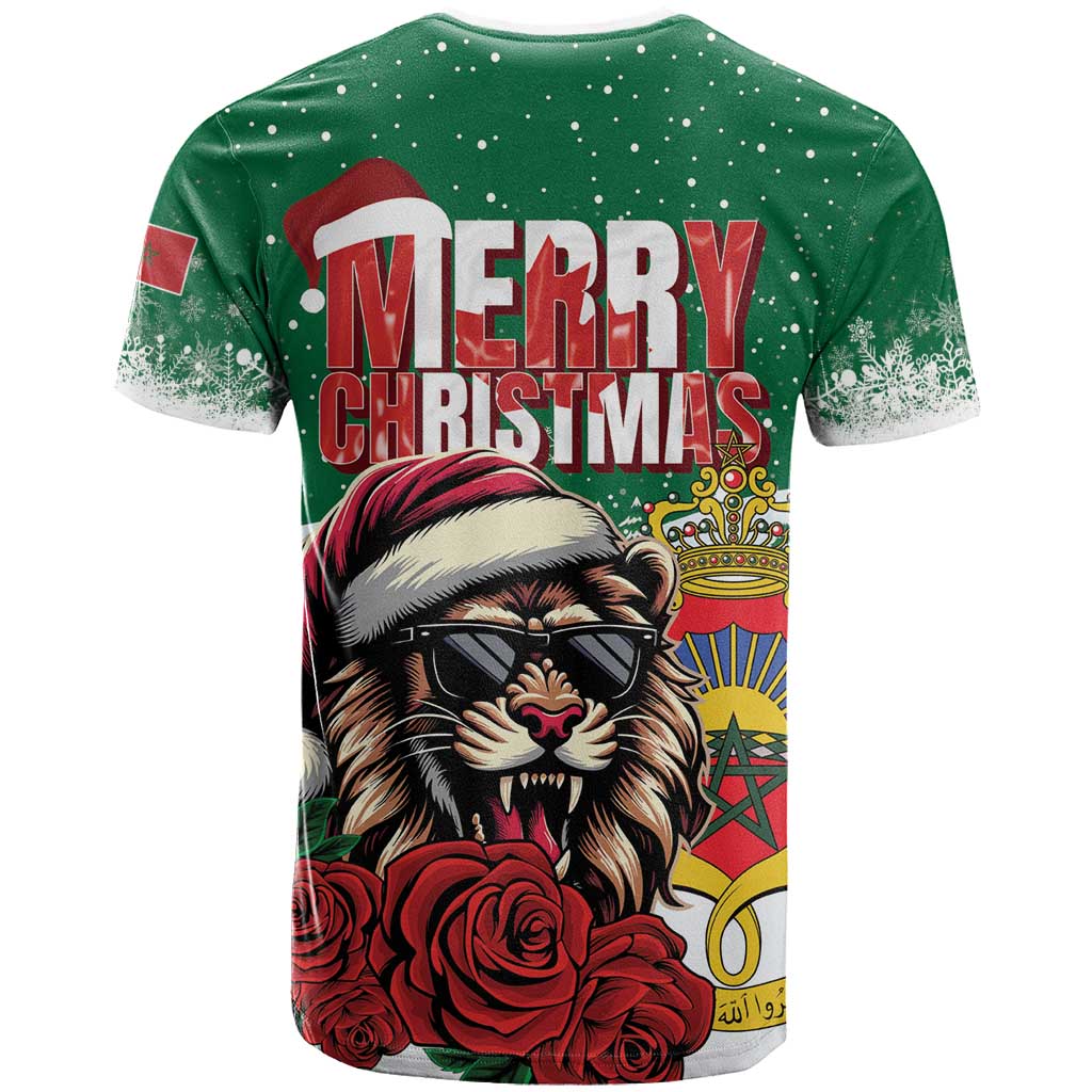 Morocco Christmas T shirt Santa Lion With Rose Xmas Vibe LT01
