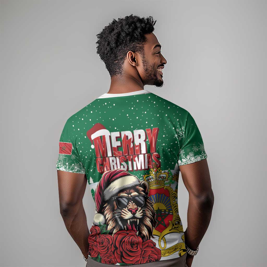 Morocco Christmas T shirt Santa Lion With Rose Xmas Vibe LT01