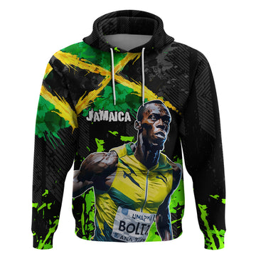Jamaica Lightning Bolt Hoodie Proud of Jumieka Splash Style Black Color LT03