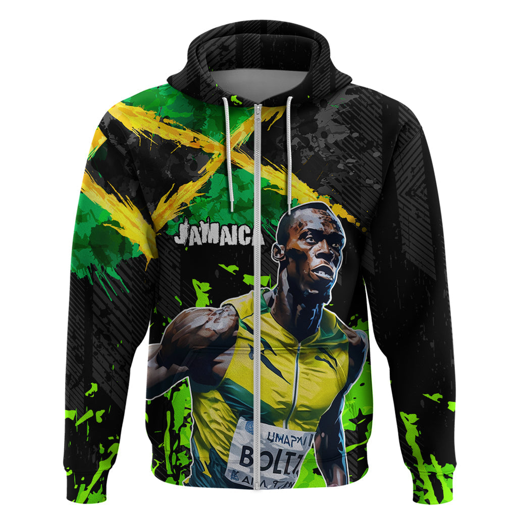 Jamaica Lightning Bolt Hoodie Proud of Jumieka Splash Style Black Color LT03