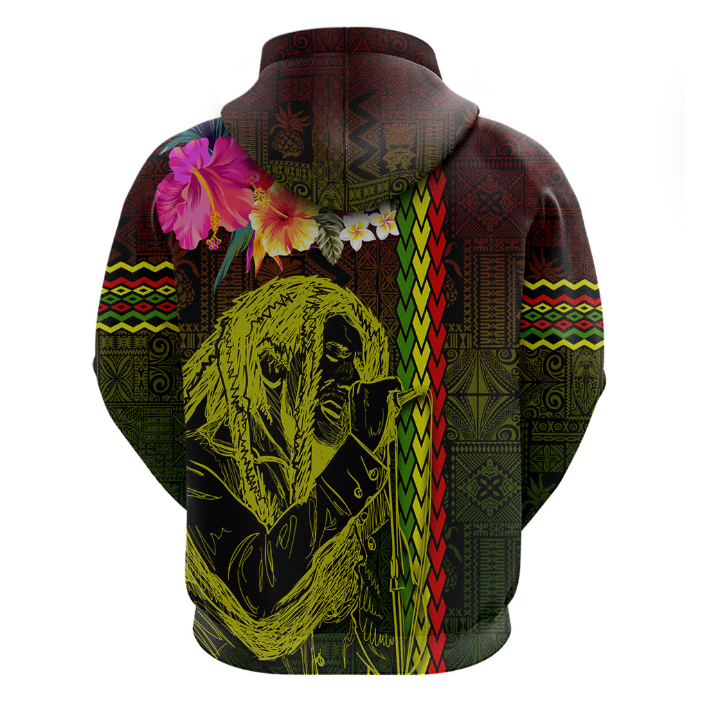 Hawaiian Reggae Music Hoodie Jamaica Singer Tribal Polynesian and Hibiscus LT03