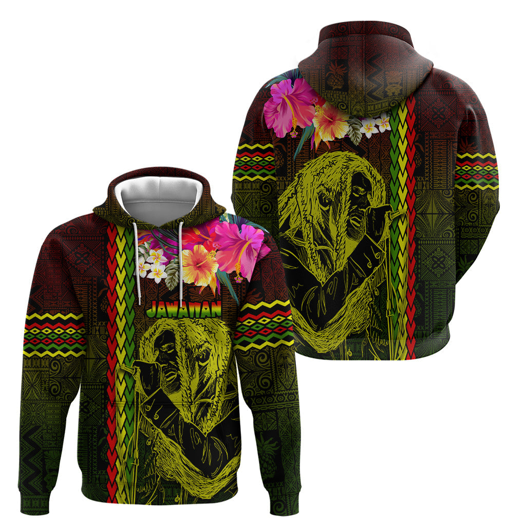 Hawaiian Reggae Music Hoodie Jamaica Singer Tribal Polynesian and Hibiscus LT03