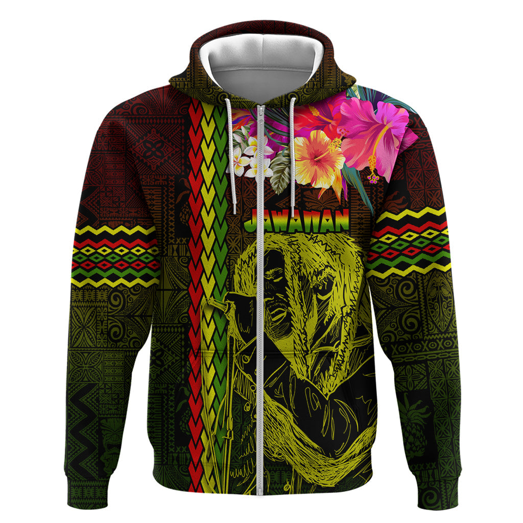 Hawaiian Reggae Music Hoodie Jamaica Singer Tribal Polynesian and Hibiscus LT03