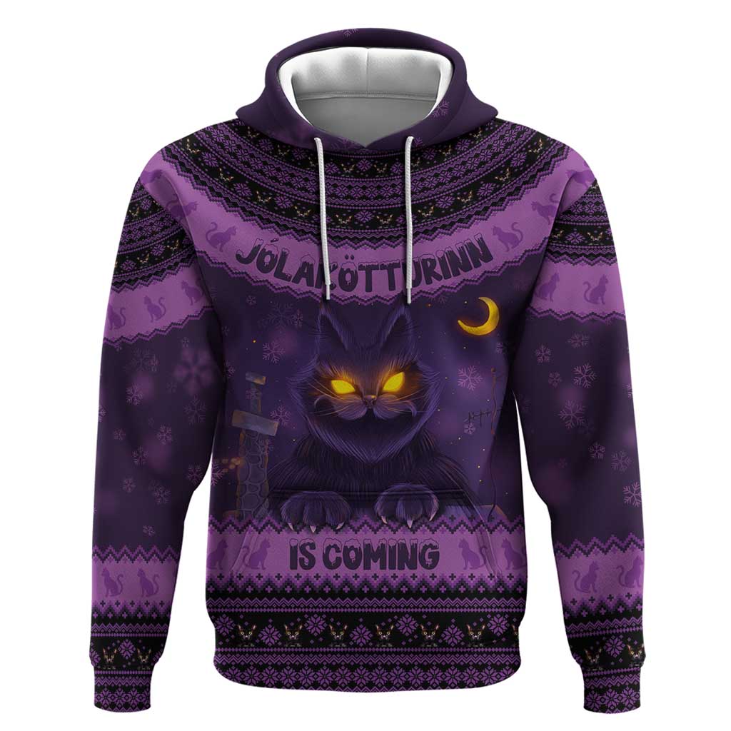Iceland Jolakotturinn Christmas Hoodie Yule Cat and Nordic Traditional Pattern LT03