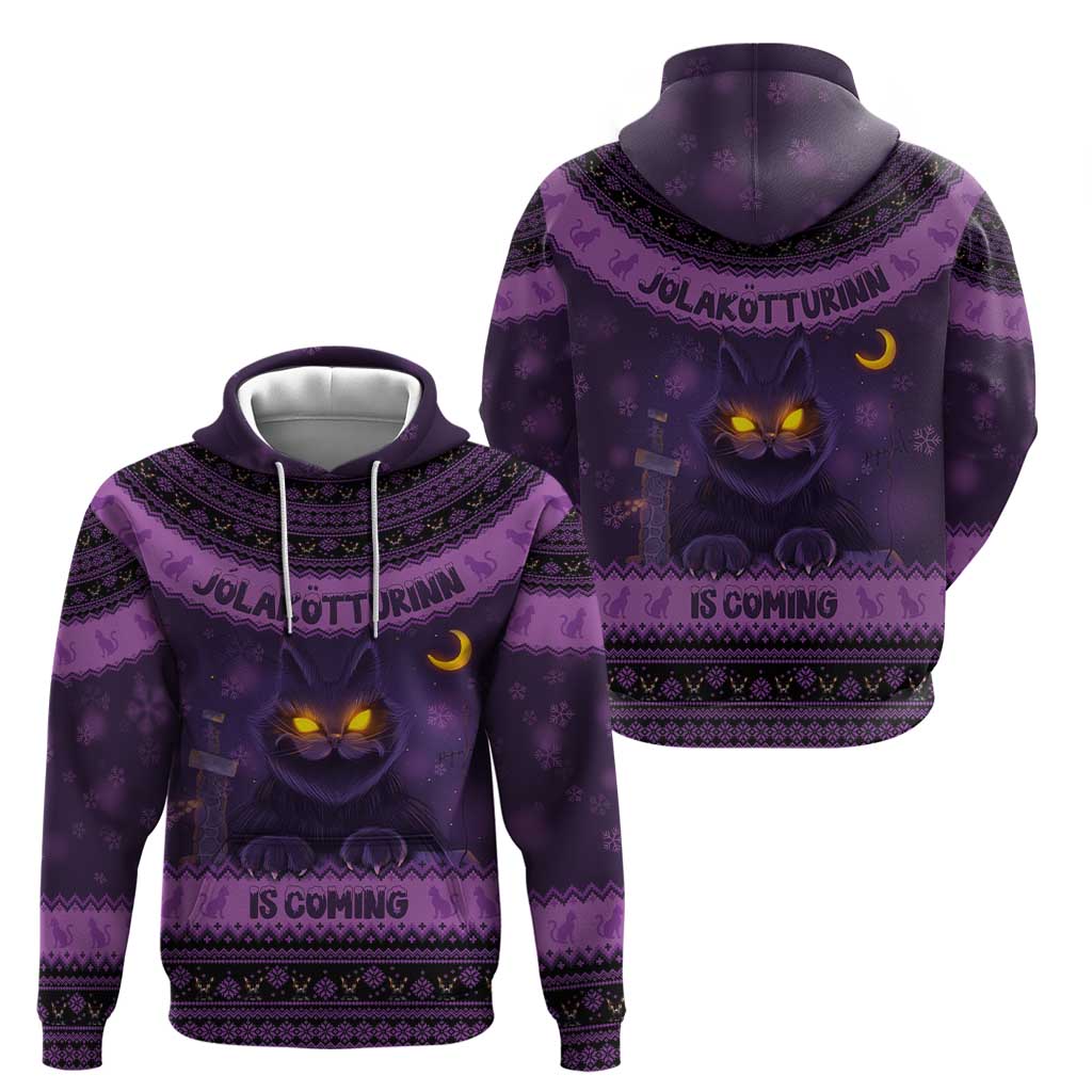 Iceland Jolakotturinn Christmas Hoodie Yule Cat and Nordic Traditional Pattern LT03