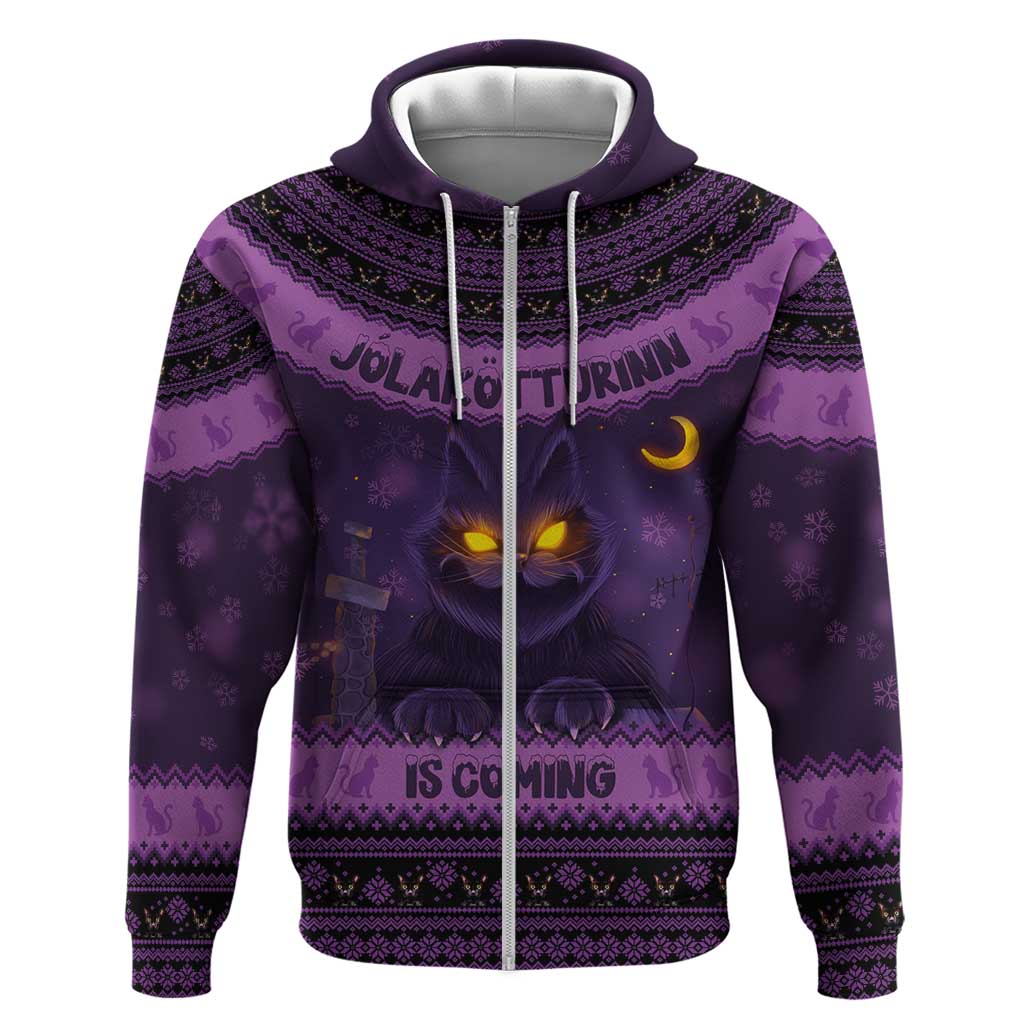 Iceland Jolakotturinn Christmas Hoodie Yule Cat and Nordic Traditional Pattern LT03