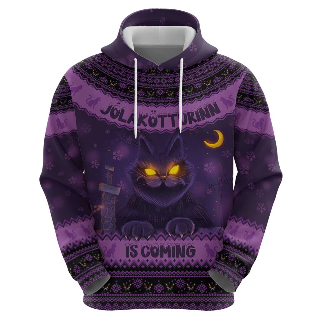 Iceland Jolakotturinn Christmas Hoodie Yule Cat and Nordic Traditional Pattern LT03