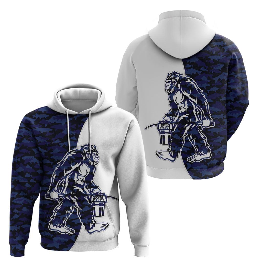 Funny Bigfoot Blue Military Texture Fish Hoodie LT03