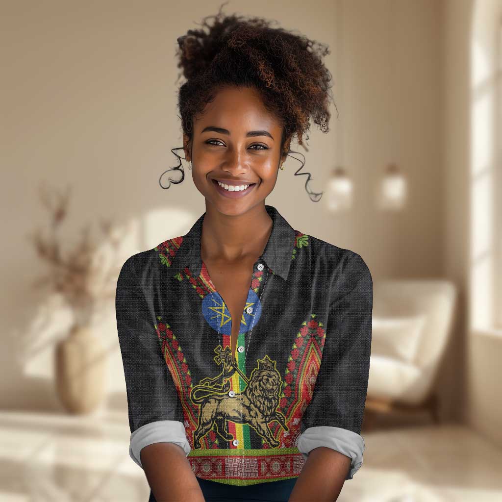Ethiopia Lion of Judah and The Star Seal Women Casual Shirt Dashiki Style LT03