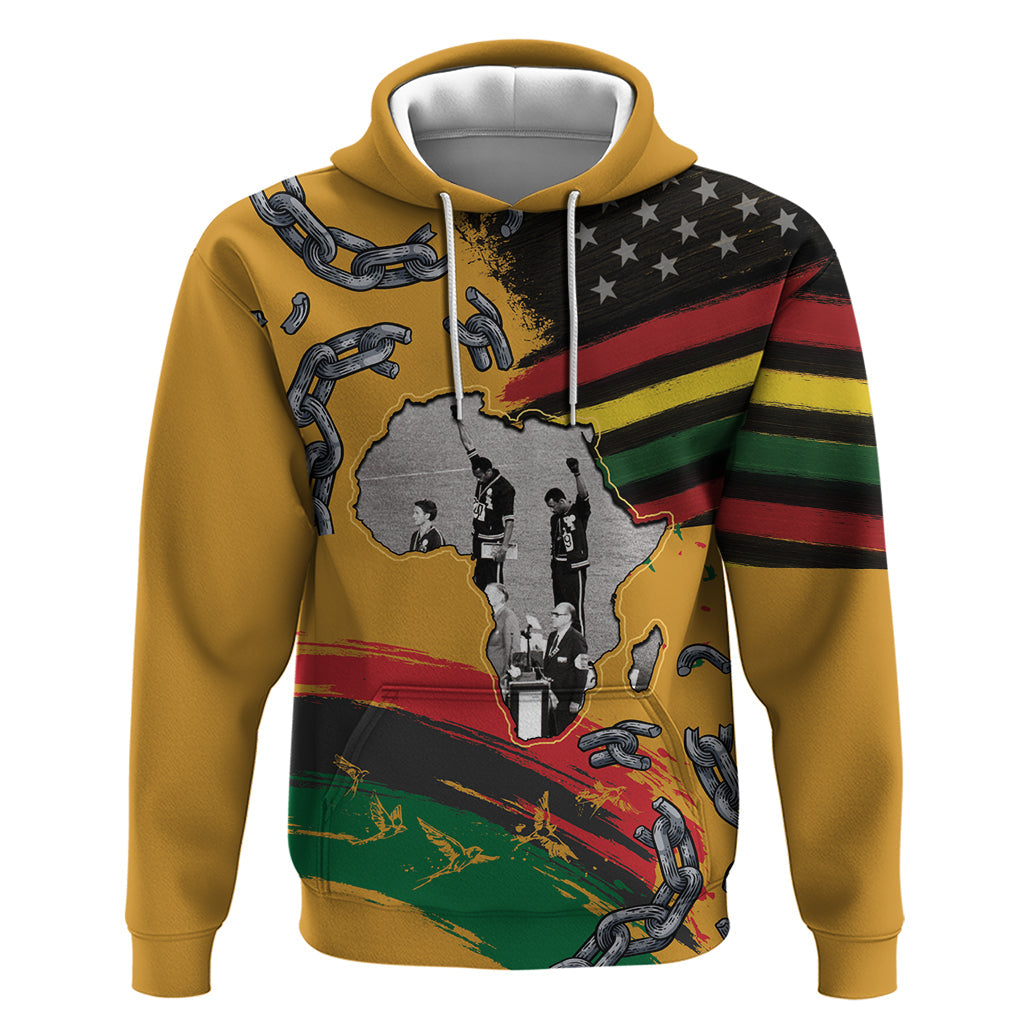 Juneteenth Freedom Day Hoodie 1968 Black Power Salute Broken Chain LT03