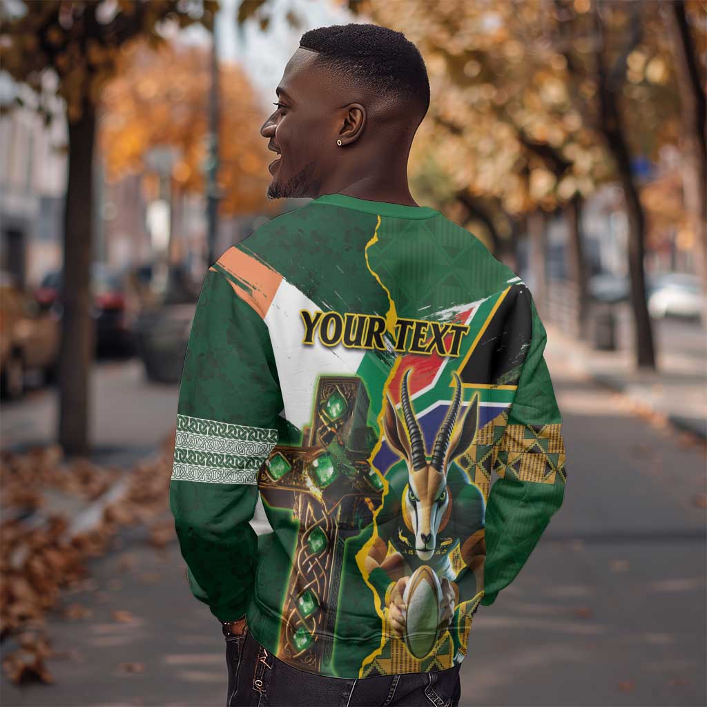 Personalized South Africa Versus Ireland Rugby Sweatshirt - Springbok Mascot, Celtic Cross Design LT03