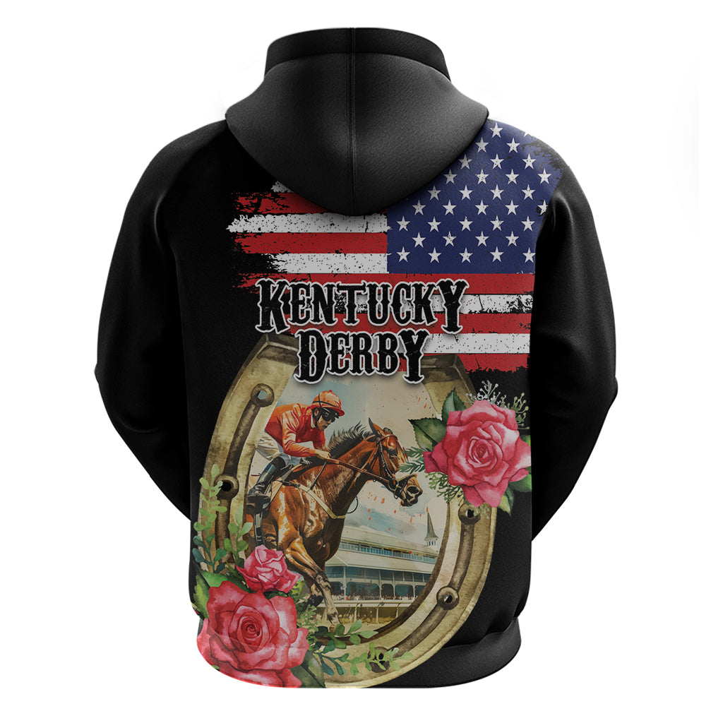Kentucky Horseshoe Racing Rose Hoodie Grunge American Flag Vintage Style LT03
