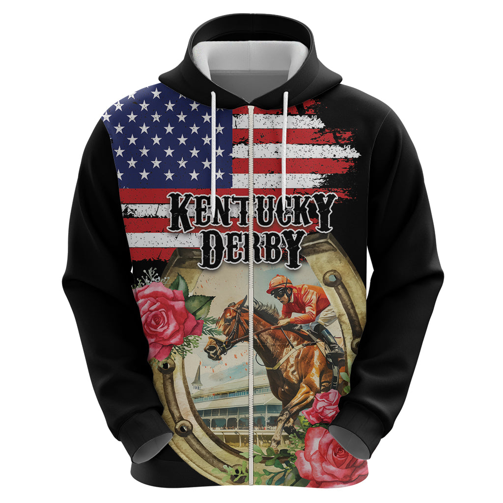 Kentucky Horseshoe Racing Rose Hoodie Grunge American Flag Vintage Style LT03
