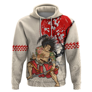 Personalised Japanese Culture Hawaii Style Hoodie Japanese Samurai with Hawaiian Pattern LT03