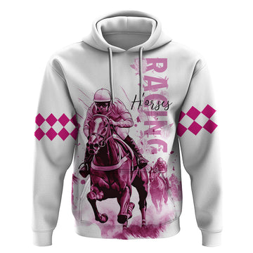 Kentucky Horses Racing Hoodie Jockey Drawing Style Pink Out Color LT03