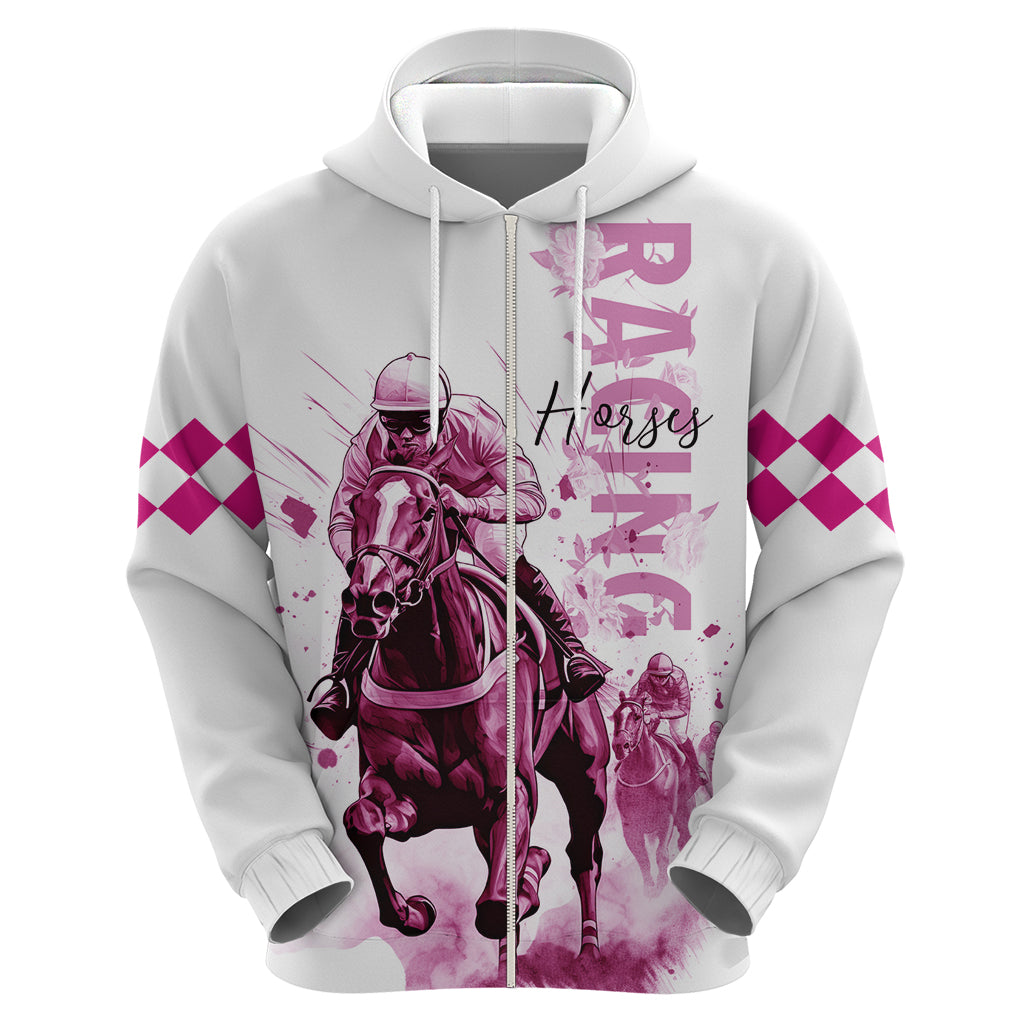 Kentucky Horses Racing Hoodie Jockey Drawing Style Pink Out Color LT03