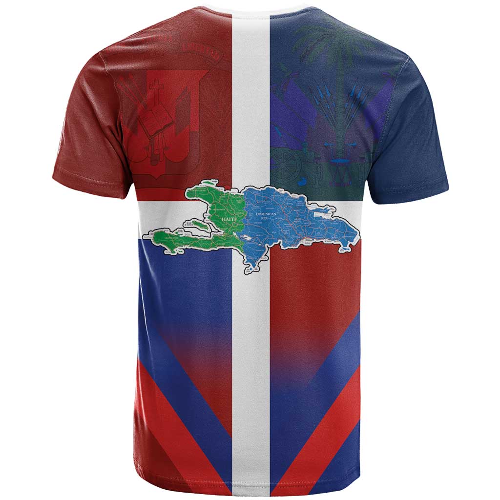 Hispaniola T shirt Haiti and Dominican Republic Emblems and Flag Style LT03