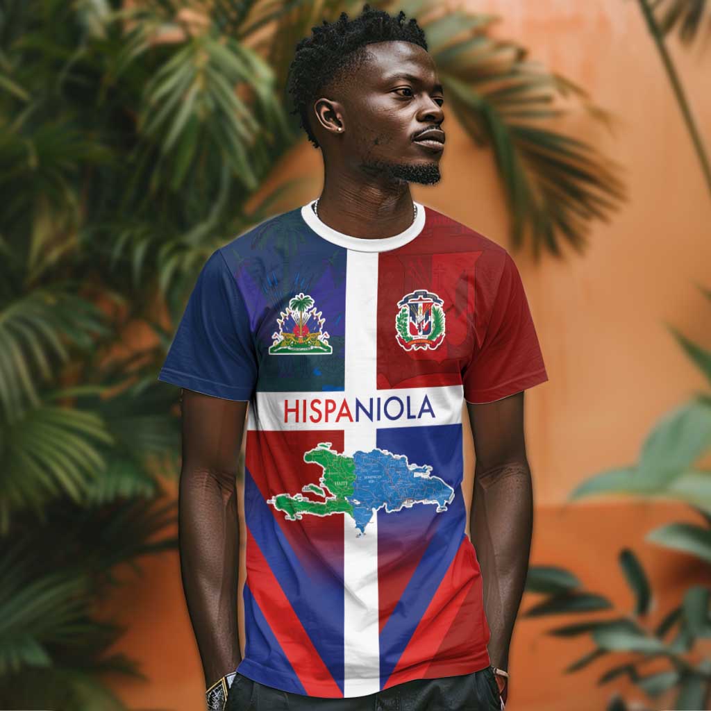 Hispaniola T shirt Haiti and Dominican Republic Emblems and Flag Style LT03