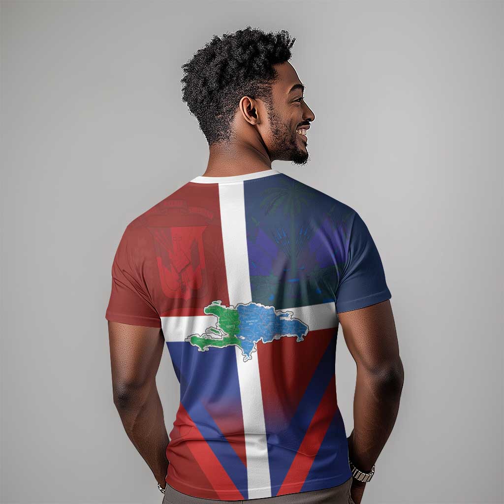 Hispaniola T shirt Haiti and Dominican Republic Emblems and Flag Style LT03