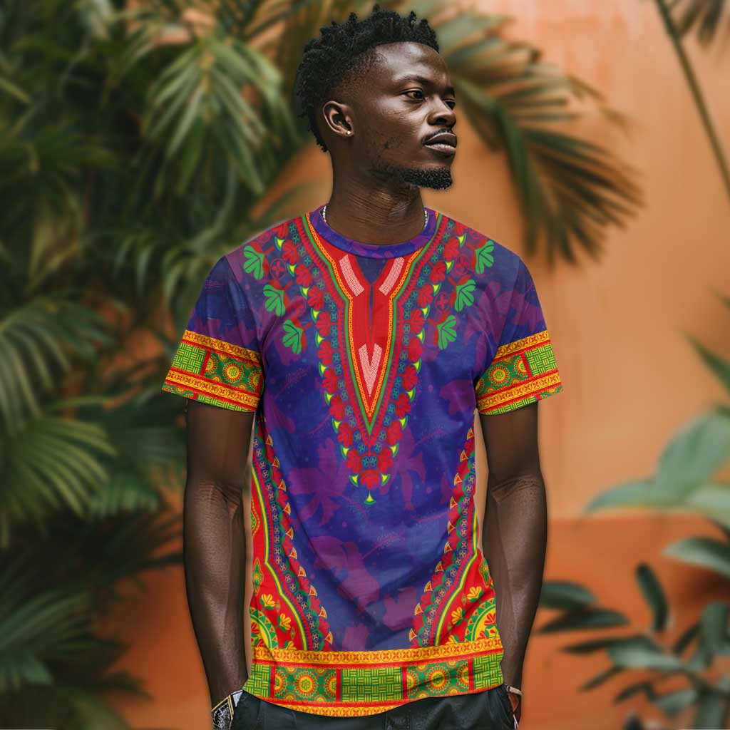 Haiti T shirt Choeblack Dashiki Style Blue Color LT03