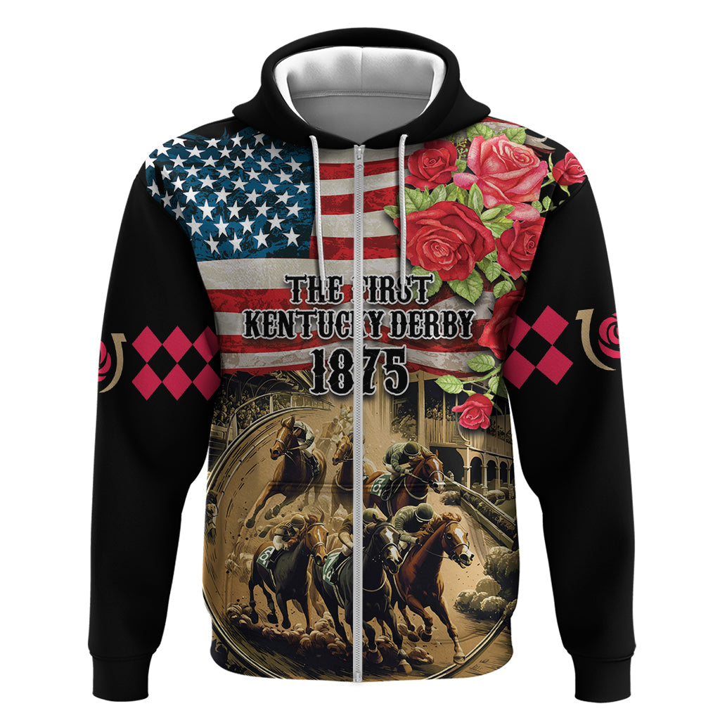 The First Kentucky Horse Racing Hoodie Since 1875 American Flag Vintage Style LT03