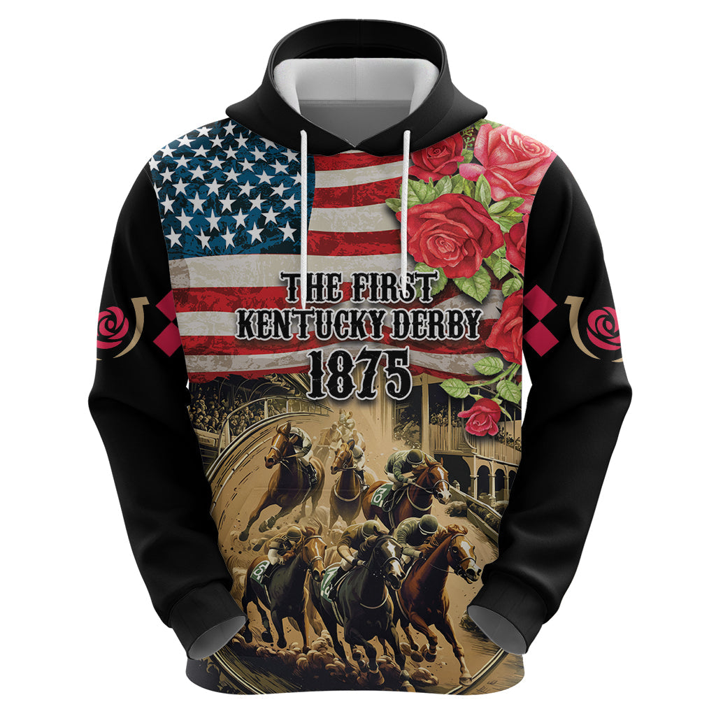 The First Kentucky Horse Racing Hoodie Since 1875 American Flag Vintage Style LT03
