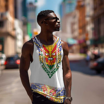 Haiti Flag Men Tank Top Traditional Dashiki White Color LT03