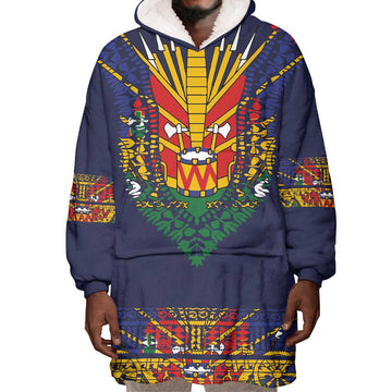 Haiti Flag Wearable Blanket Hoodie Traditional Dashiki Black Color LT03