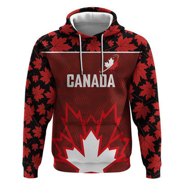 Custom Canadian Rugby Hoodie Maple Leaves Sporty Art Style Red Color LT03
