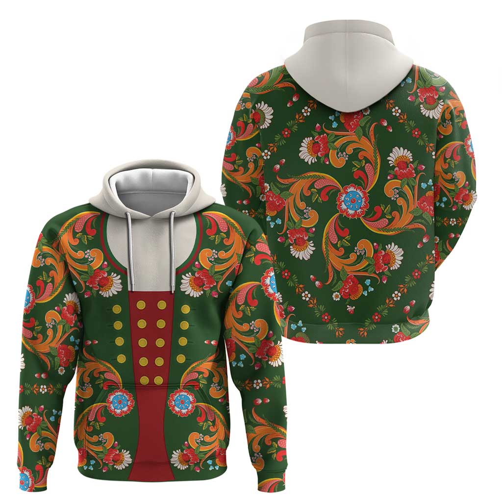Norwegian Male Bunad Hoodie with Rosemaling Folk Art Green Color LT03