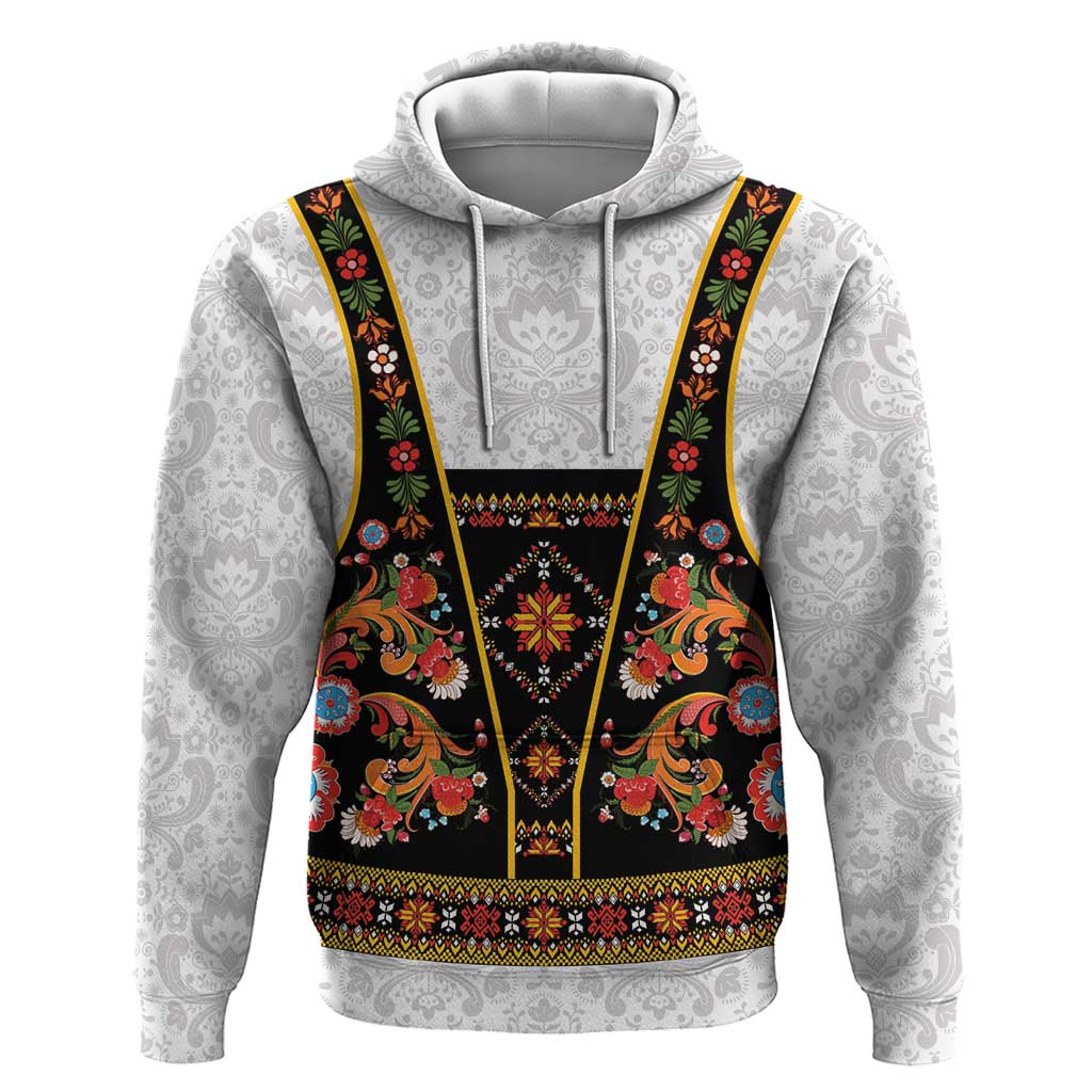 Norwegian Female Bunad Hoodie with Rosemaling Folk Art Black Color LT03