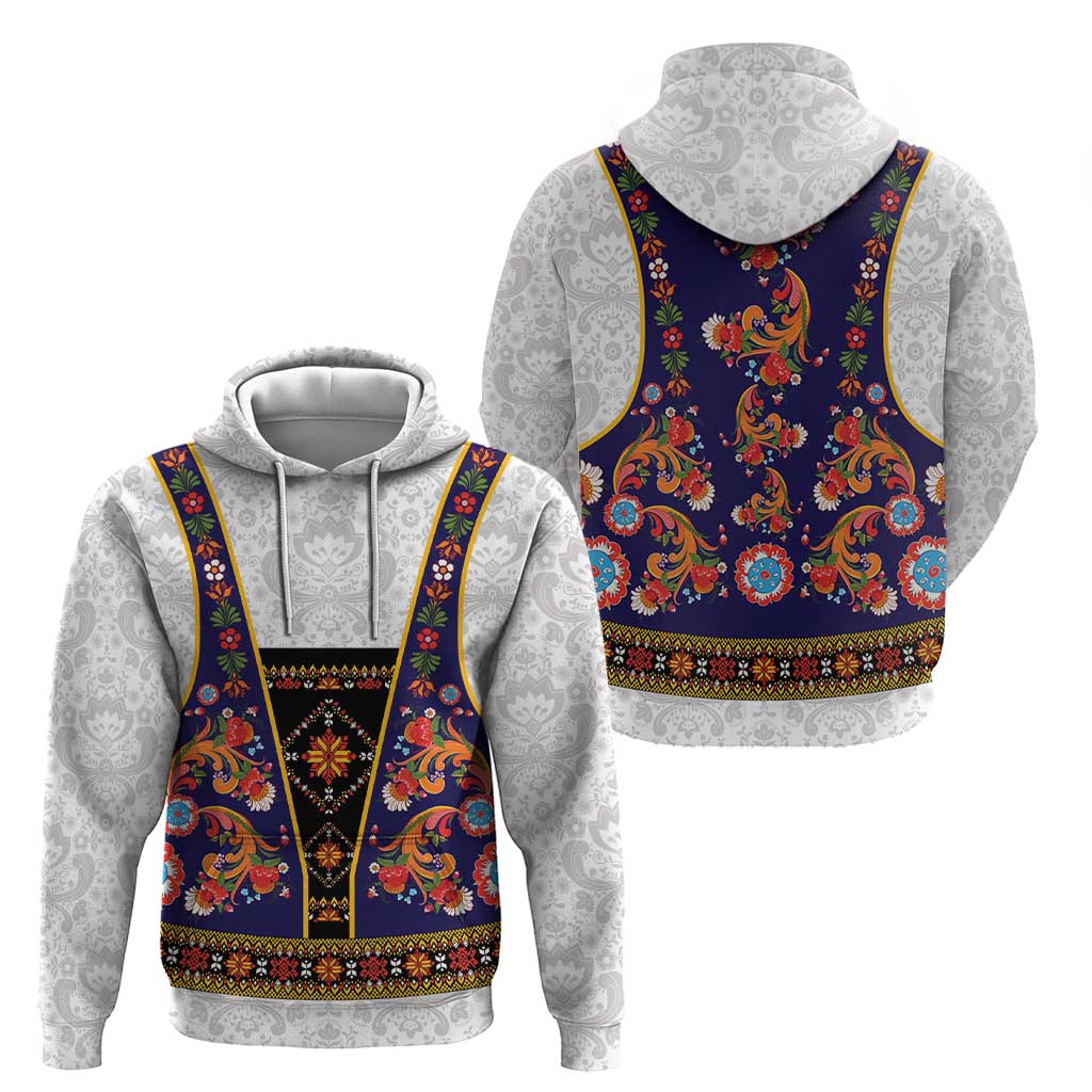 Norwegian Female Bunad Hoodie with Rosemaling Folk Art Navy Color LT03