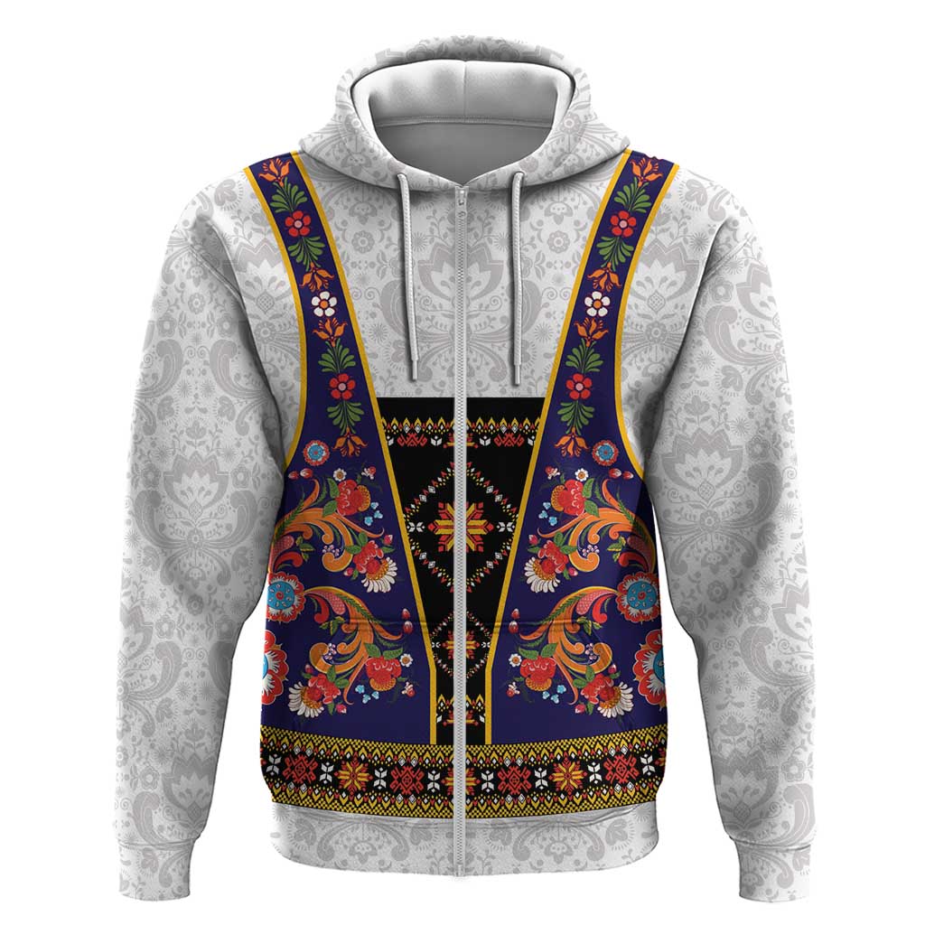 Norwegian Female Bunad Hoodie with Rosemaling Folk Art Navy Color LT03