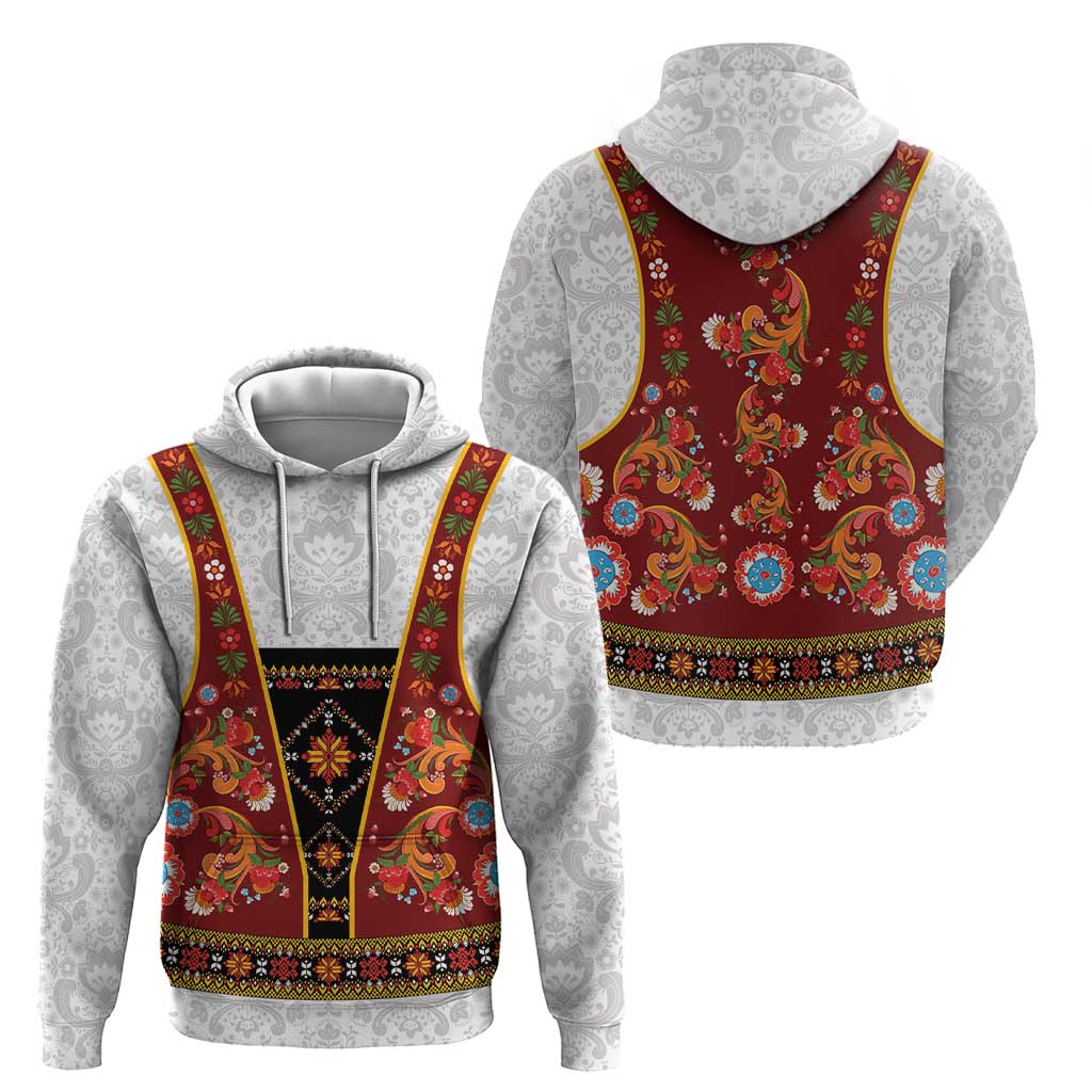 Norwegian Female Bunad Hoodie with Rosemaling Folk Art Red Color LT03
