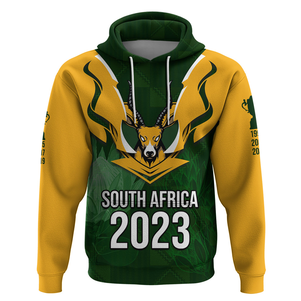 Personalised South Africa Rugby Hoodie Springbok Mascot History Champion World Rugby 2023 LT03