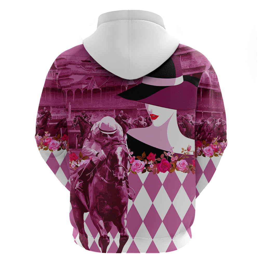 Kentucky Racing Horses Derby Hat Lady Hoodie Churchill Downs and Roses Pink Out LT03