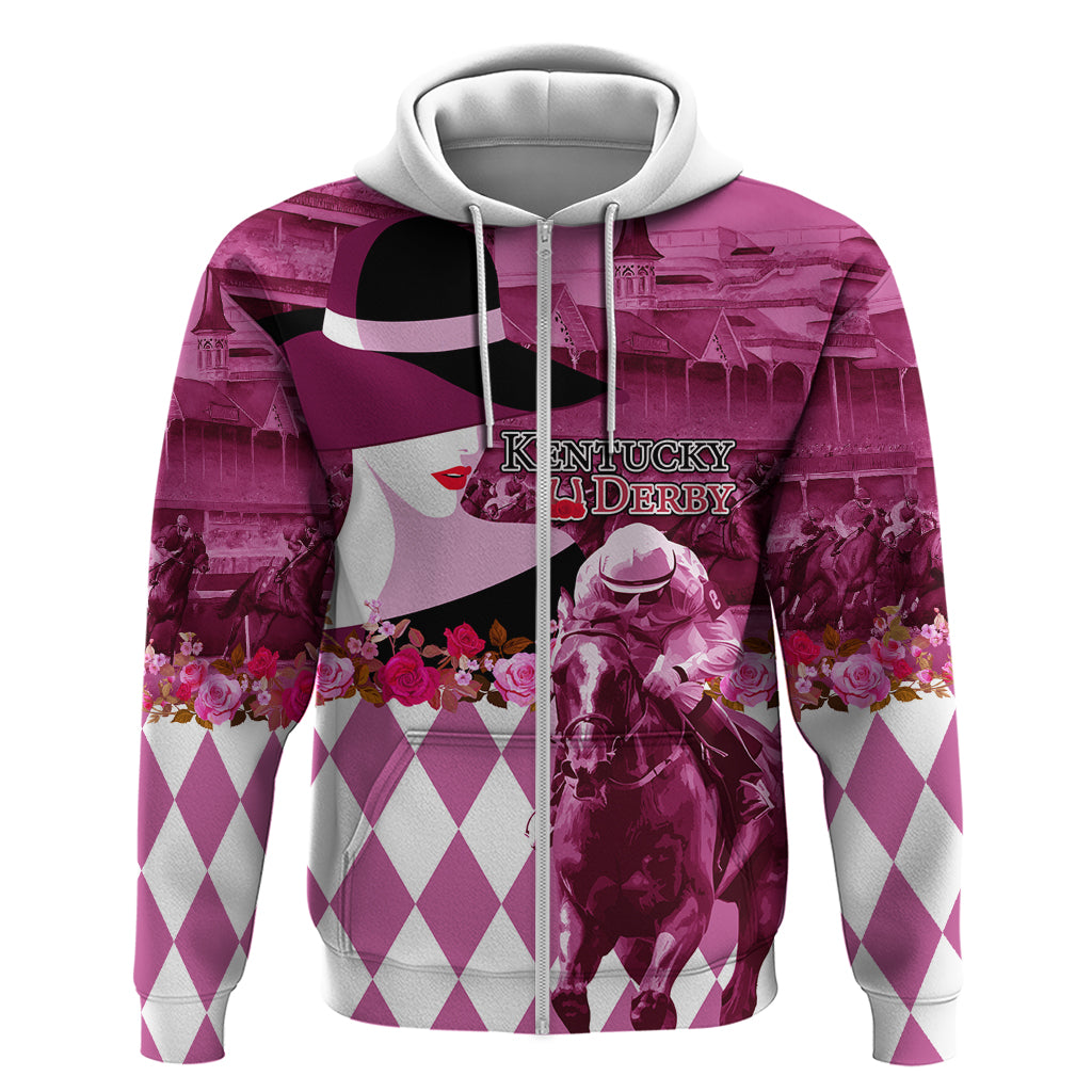 Kentucky Racing Horses Derby Hat Lady Hoodie Churchill Downs and Roses Pink Out LT03