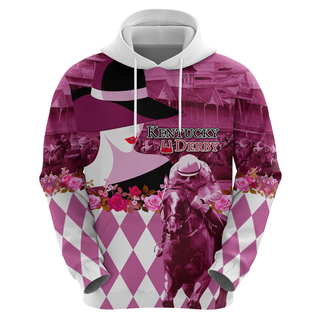 Kentucky Racing Horses Derby Hat Lady Hoodie Churchill Downs and Roses Pink Out LT03