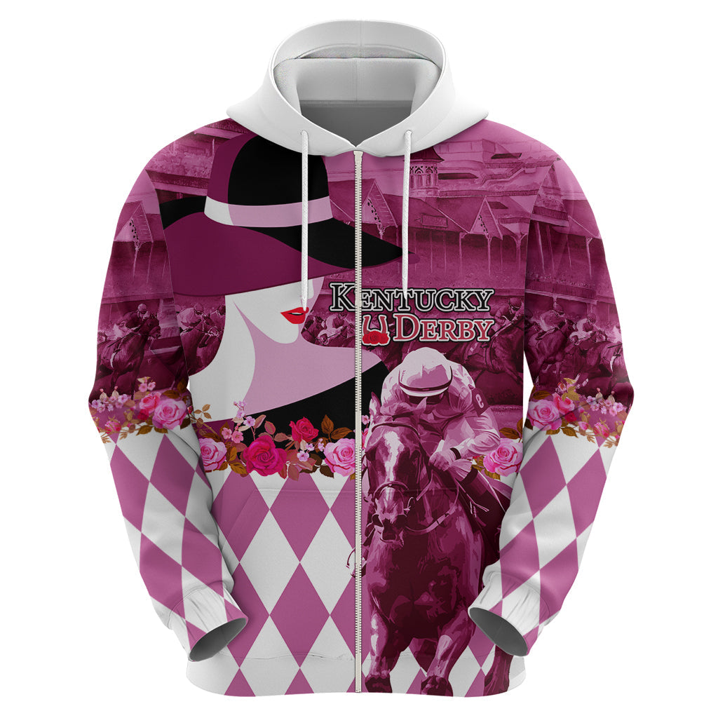 Kentucky Racing Horses Derby Hat Lady Hoodie Churchill Downs and Roses Pink Out LT03