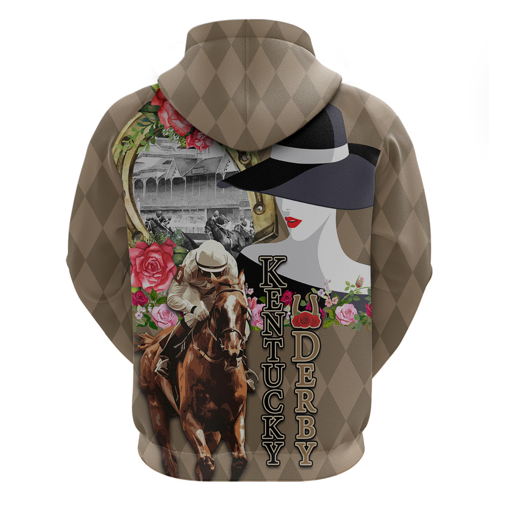 Kentucky Racing Horses Derby Hat Woman Hoodie Churchill Downs and Shoehorse Roses LT03