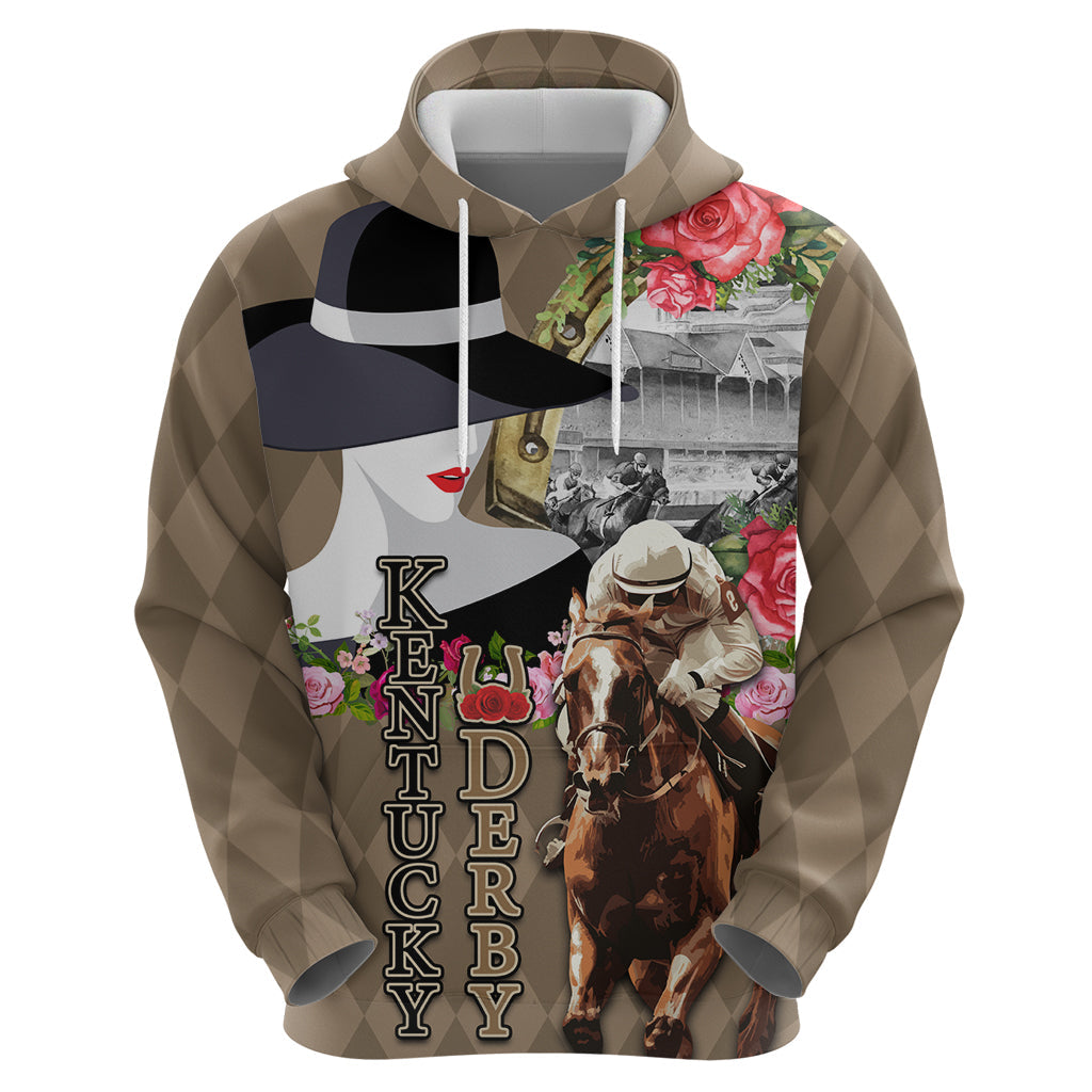 Kentucky Racing Horses Derby Hat Woman Hoodie Churchill Downs and Shoehorse Roses LT03